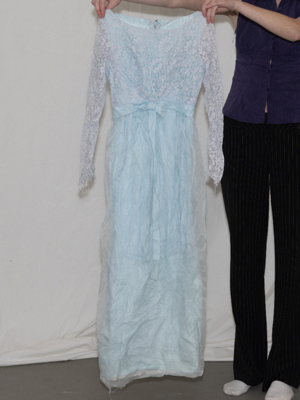 Vintage 1950s formal dress blue lace top size XS/XXS mesh bottom